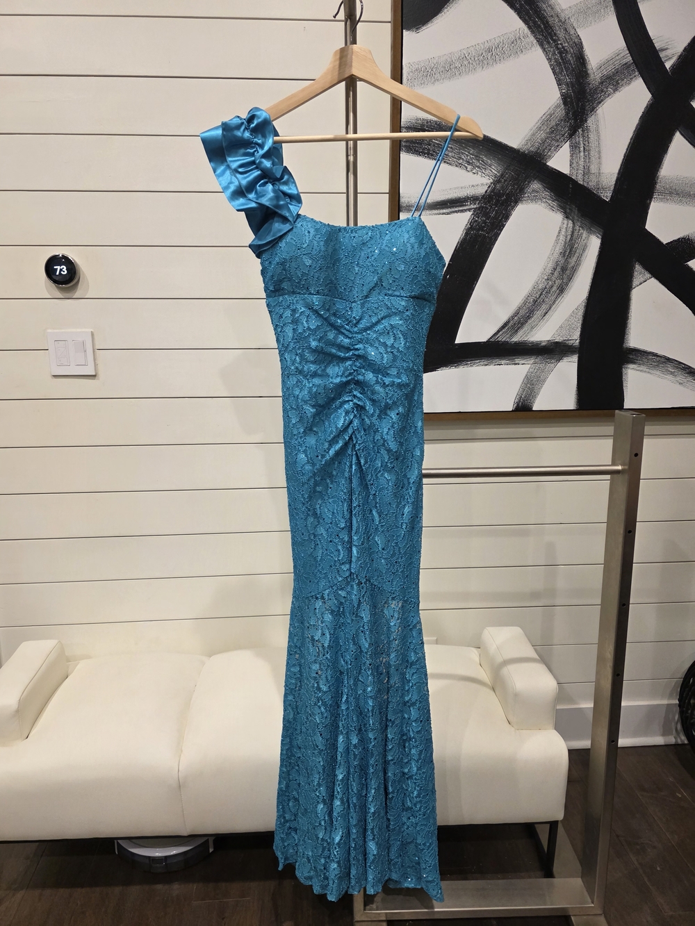 Turquoise Lace Evening Gown